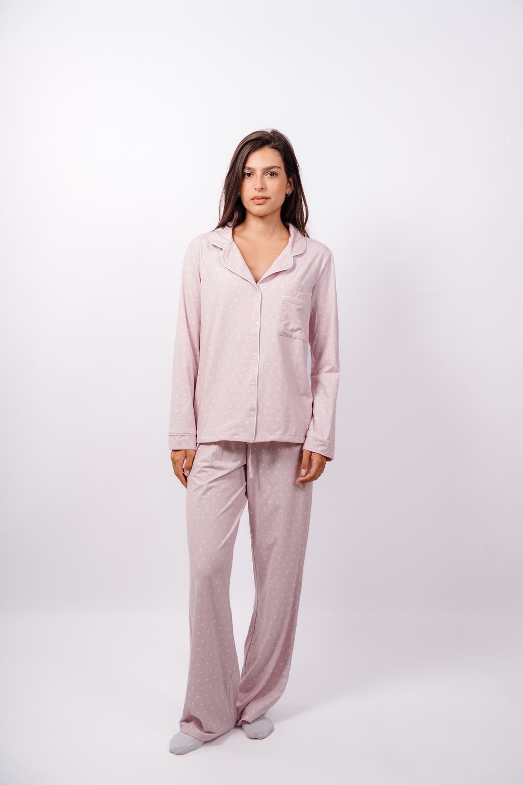 Dottie Button Up Set - Lavender Cream