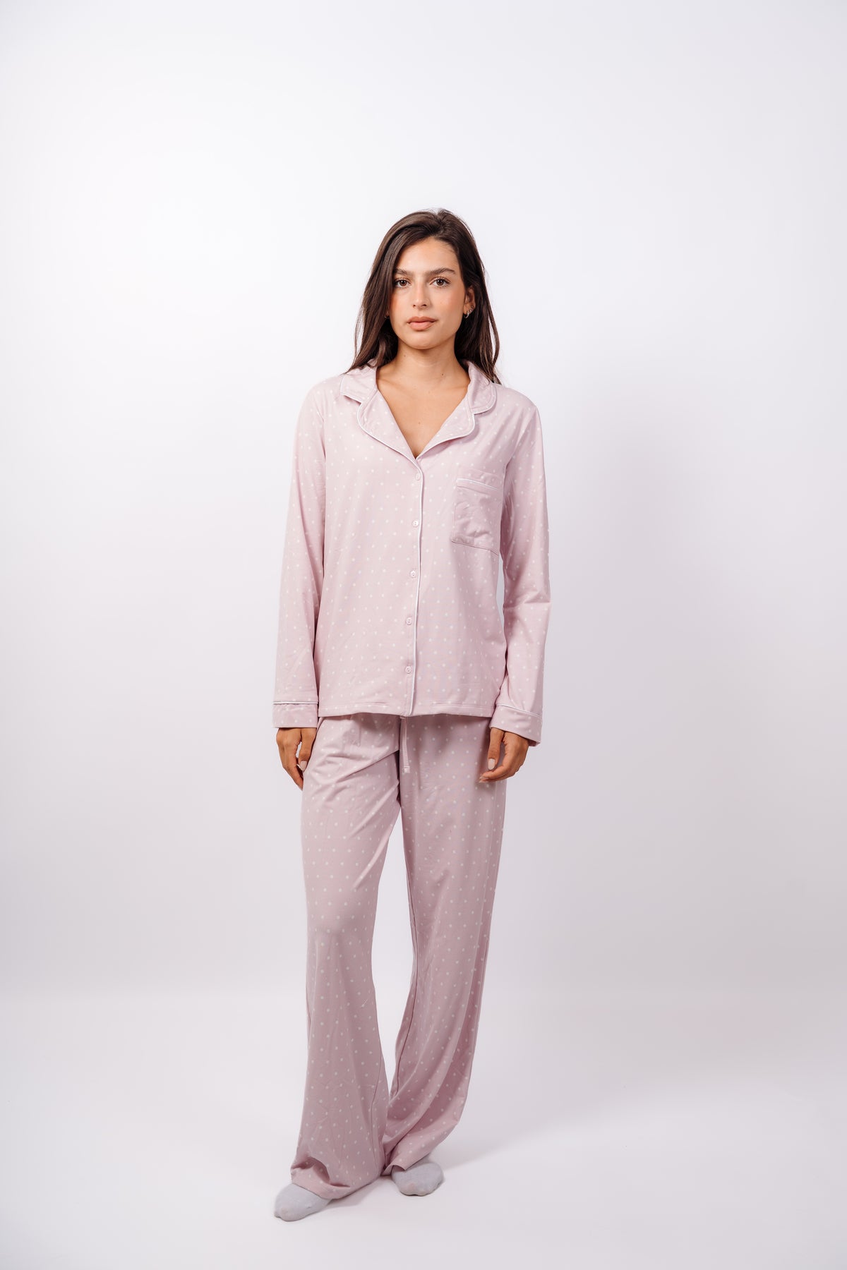 Dottie Button Up Set - Lavender Cream
